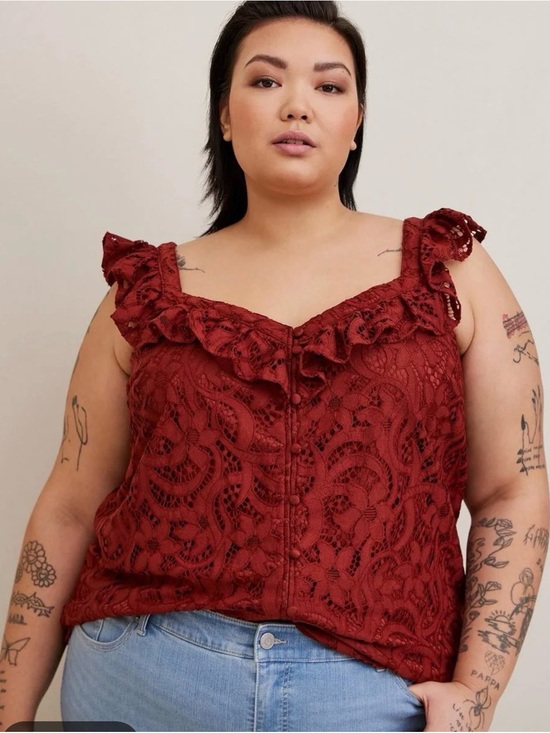 torrid Tops - torrid Lace Ruffle top - Deep Wine Size 2